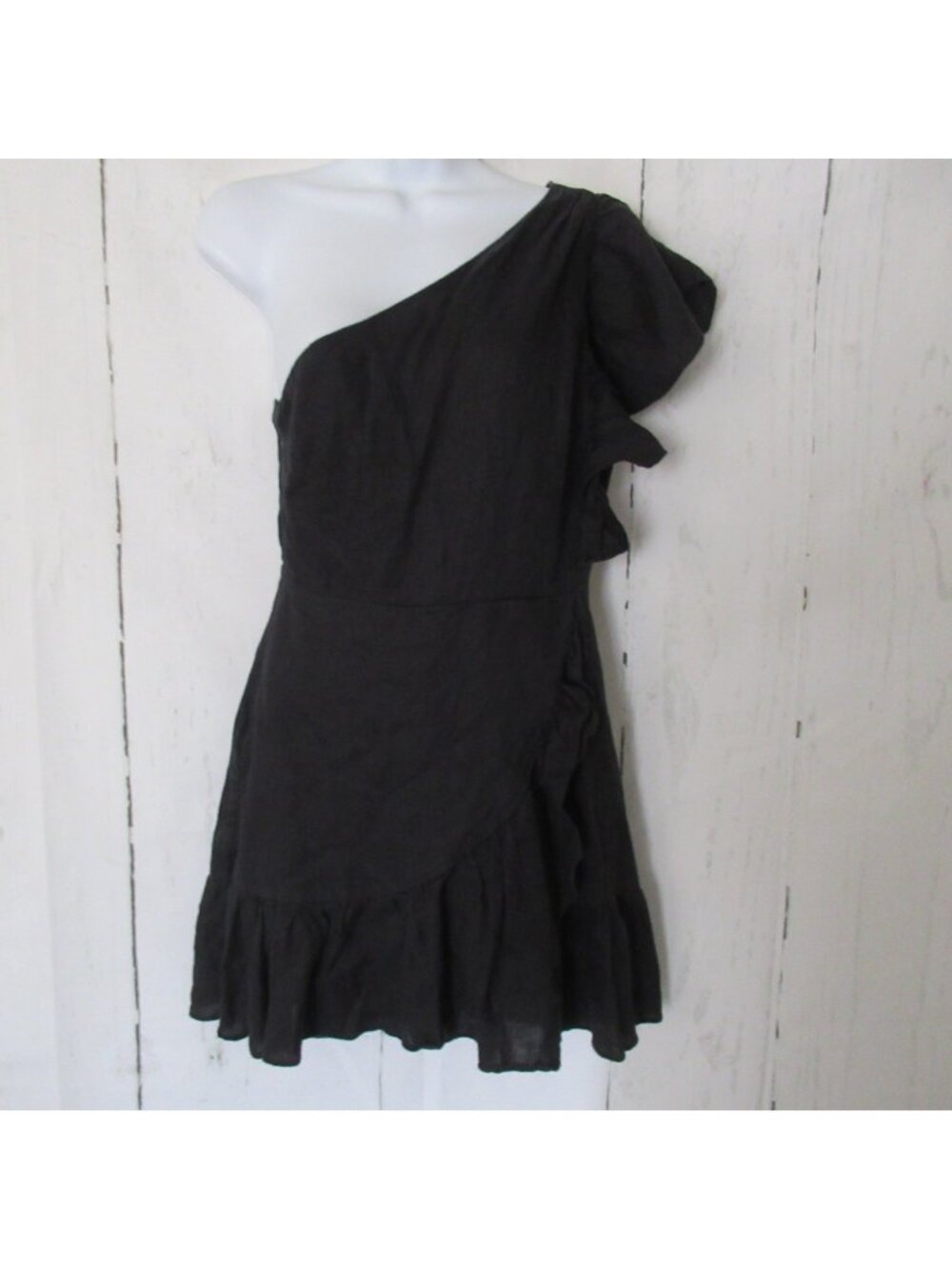 Banana Republic Dress 4 Black Linen One Shoulder Ruffle